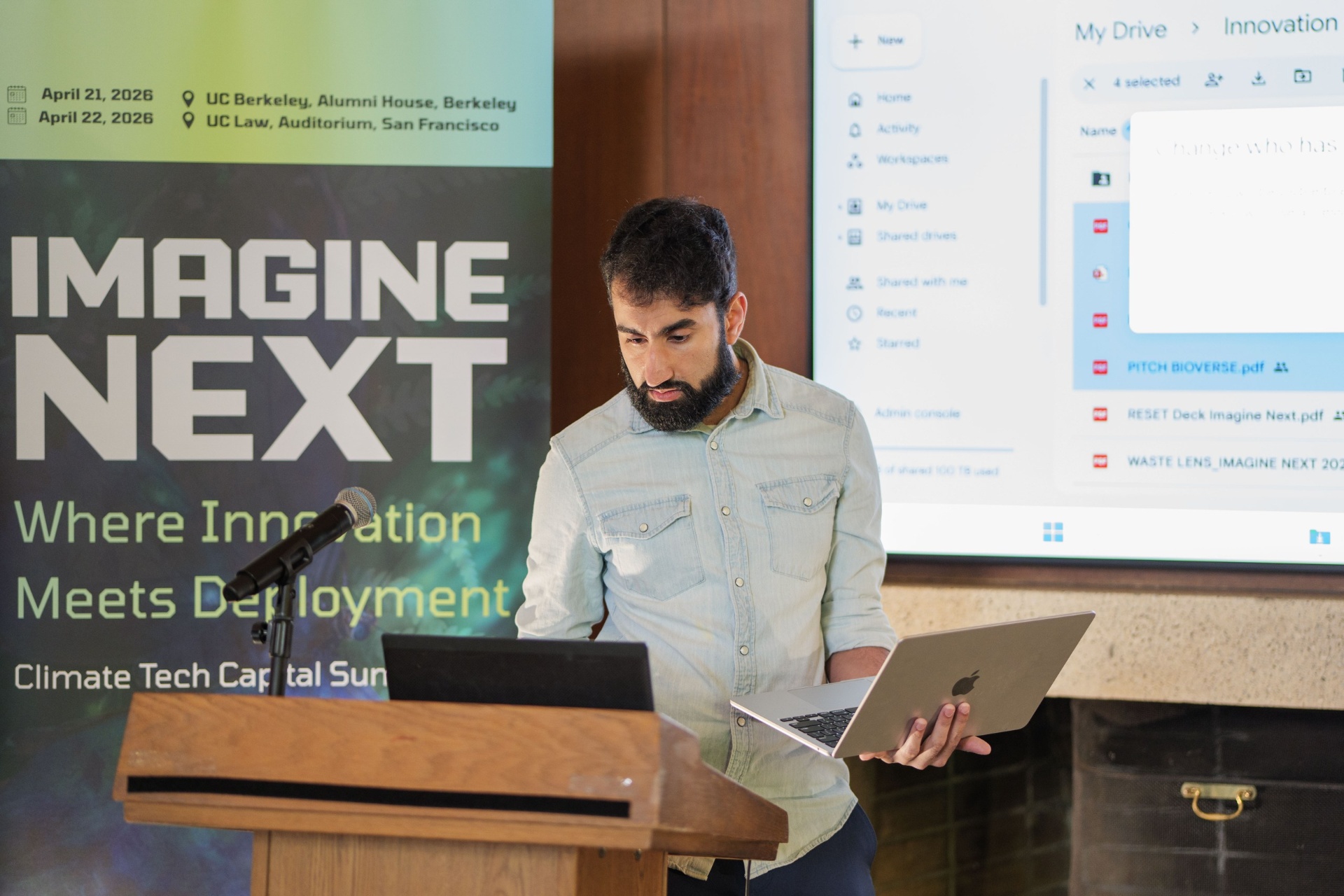 Founder presenting at Imagine Next podium