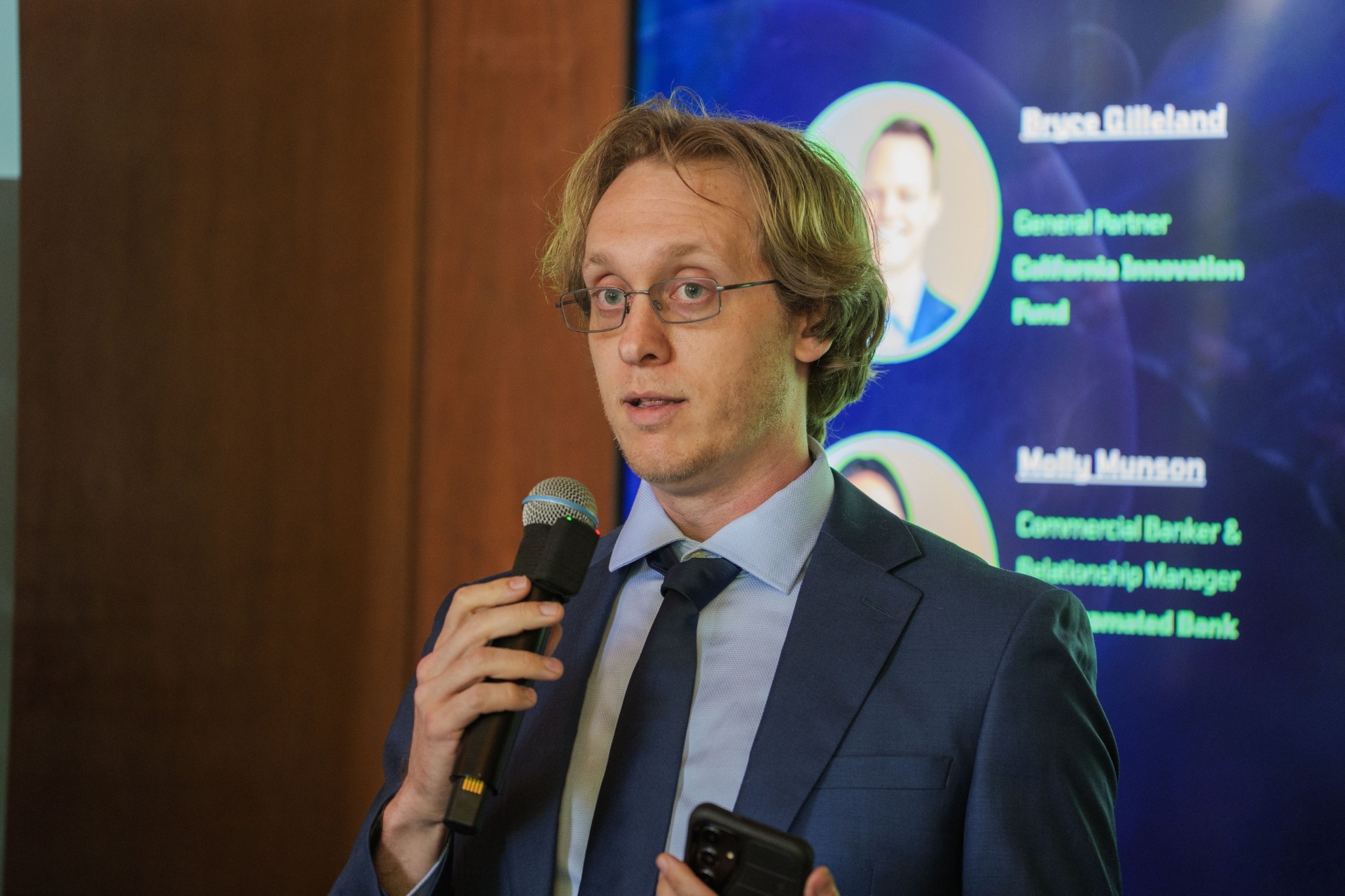Bryce Gilleland of California Innovation Fund being introduced as a Speaker / Judge