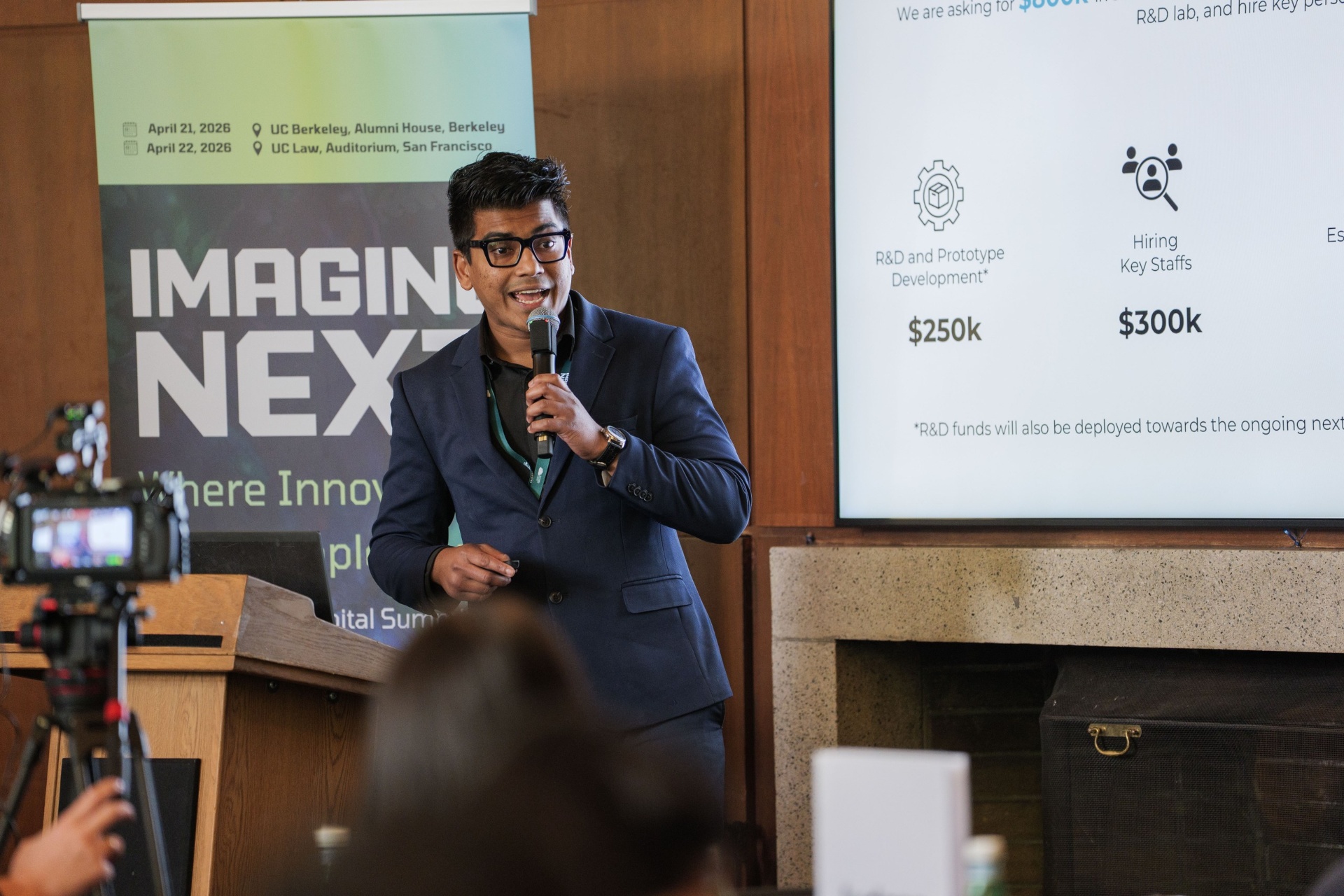 Founder presenting the funding ask with R&D and hiring breakdown