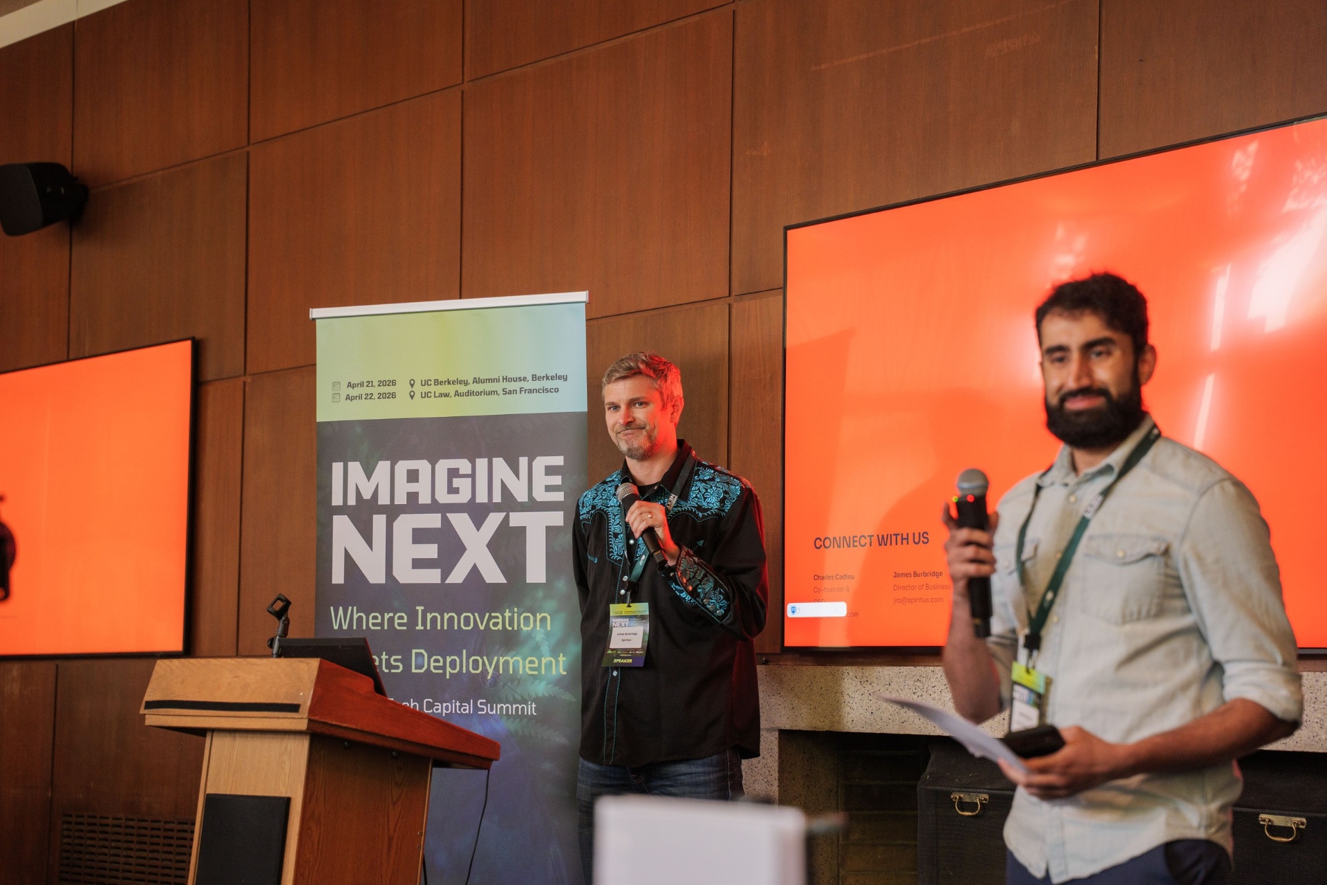 Spiritus co-founders on stage during the pitch presentation